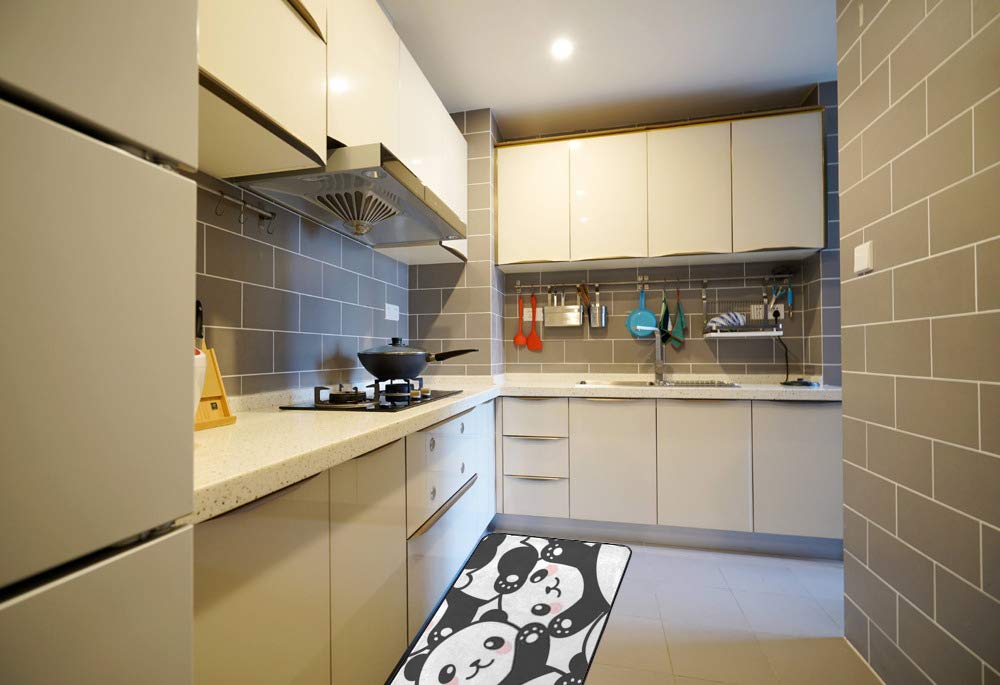 Kuizee Non-Slip Kitchen Rug - Cute Cartoon Panda Bath Mat, Soft Water Absorbent Floor Mat for Kitchen, Bathroom, Hallway & Entryway (39x20 Inches) - Perfect for Home Decor, Pet Areas & High-Traffic Spaces