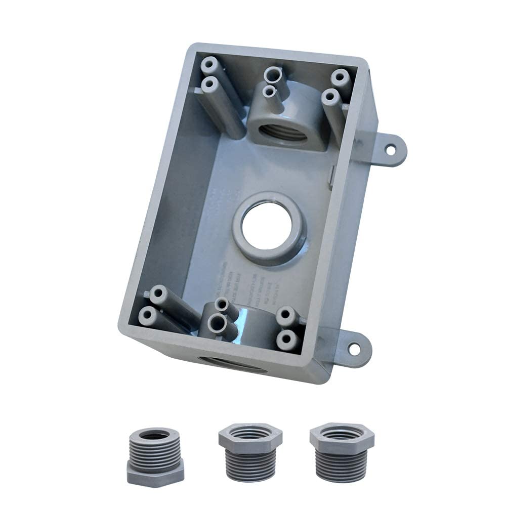 1-Gang Weatherproof Outdoor Electrical Box - UL Listed Plastic Junction Box for 1/2-Inch & 3/4-Inch Conduits (Gray) - Ideal for Outdoor Outlets, Switches & Wiring Protection in Gardens, Patios & Wet Locations