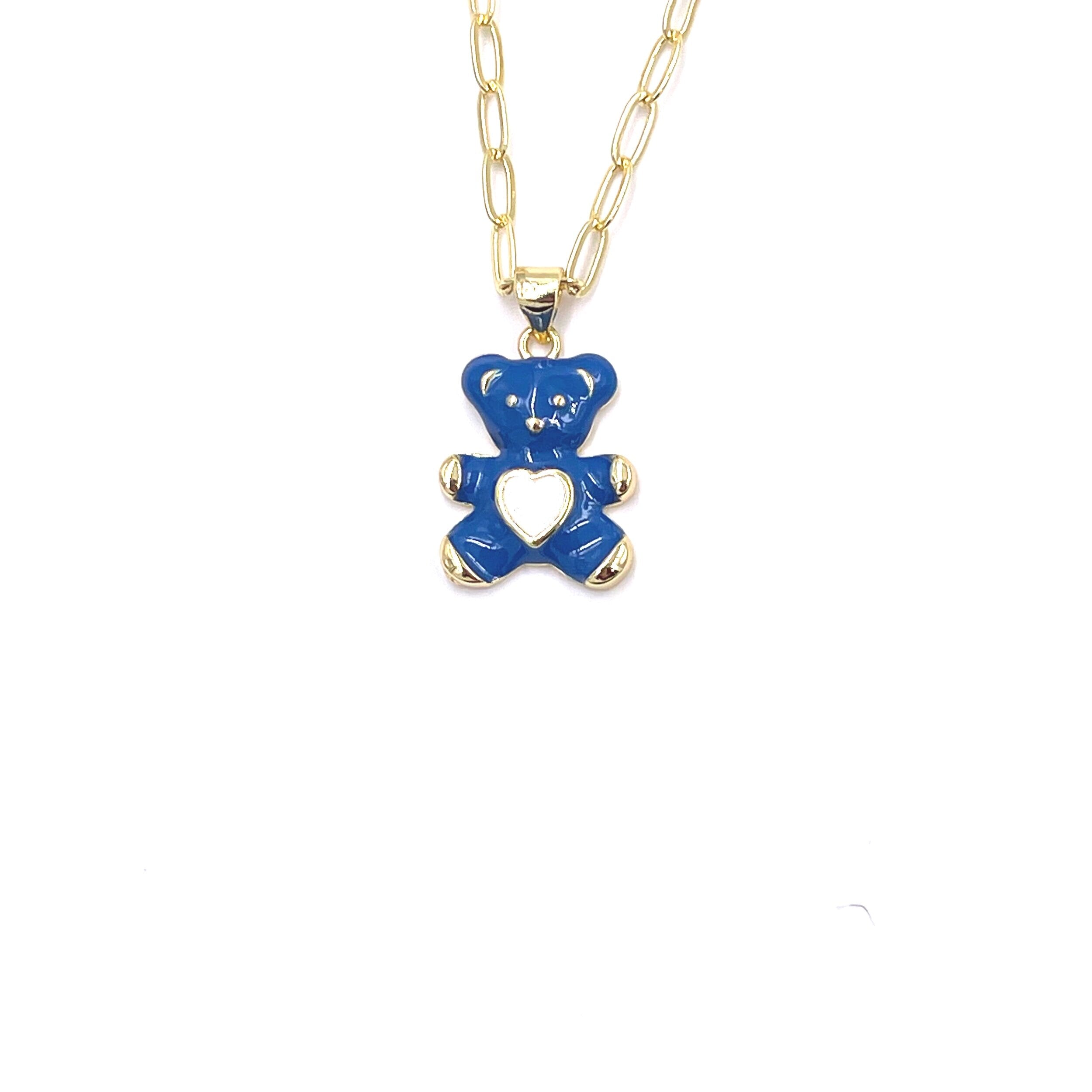 Stainless Steel Gold Plated Bear Necklace for Women - Cute Colorful Animal Jewelry Gift for Birthday, Valentine's Day & Everyday Wear