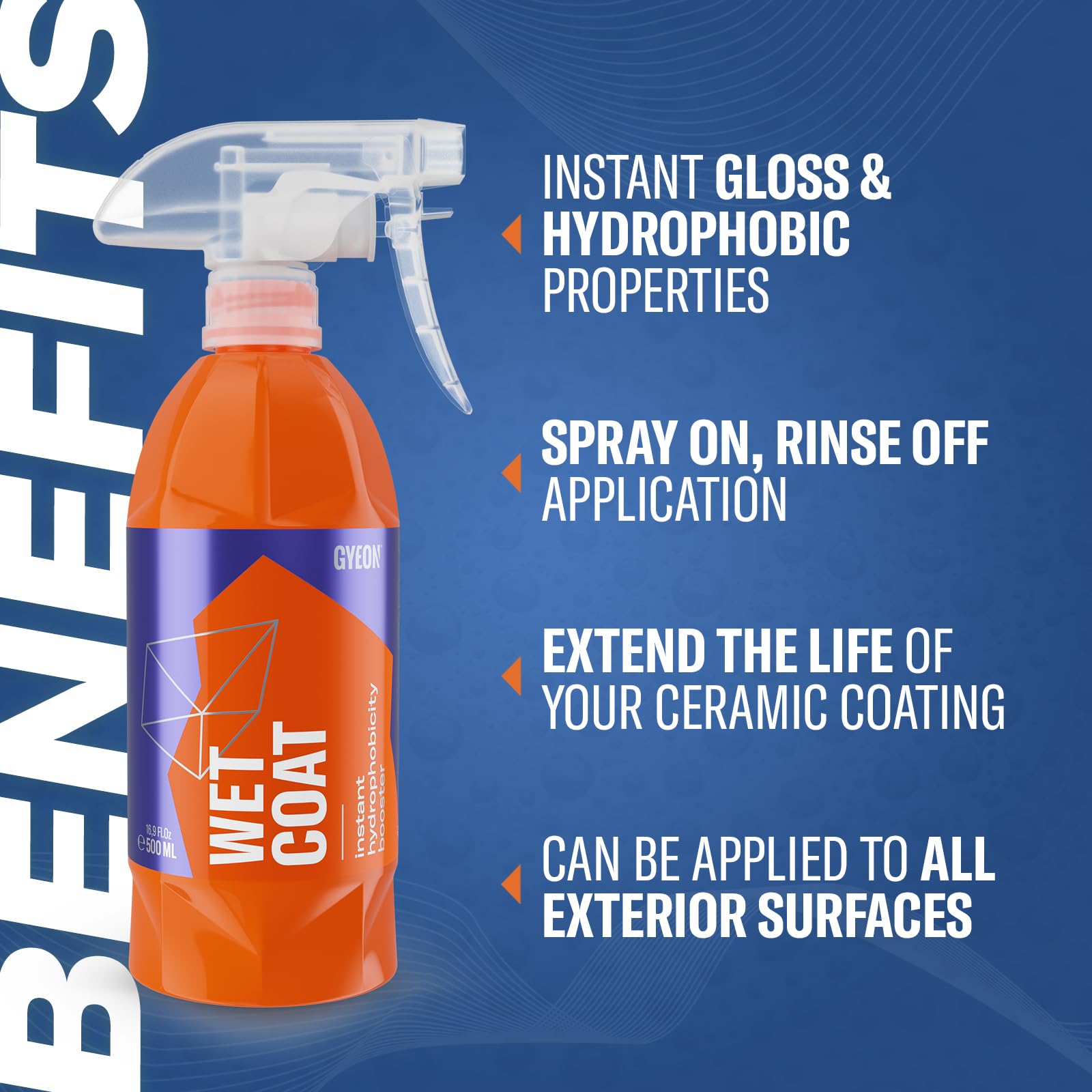 GYEON Wetcoat 4000ml - Hydrophobic Ceramic Spray Coating for Cars, Trucks & Motorcycles - High Gloss Protection for Paint, Wheels & Glass - Easy Spray On Rinse Off DIY Formula - Perfect for Rainy Weather & Long-Term Vehicle Shine