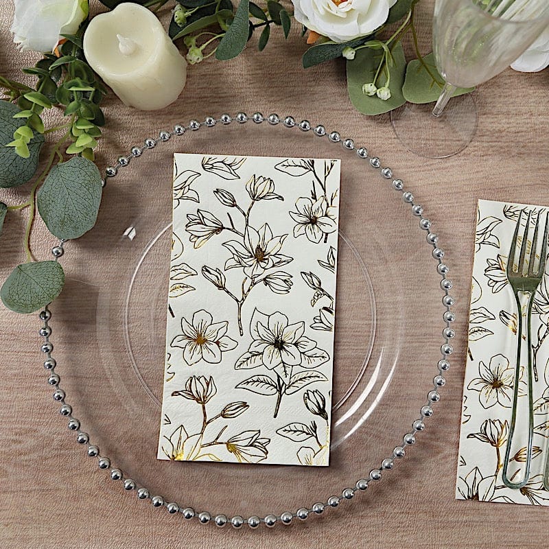 50 Pack Floral Printed 2-Ply Soft Rectangular Dinner Napkins - Elegant Table Setting for Parties, Weddings & Everyday Use