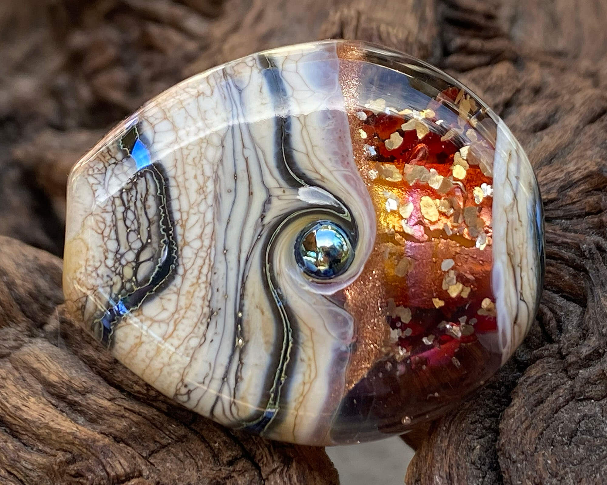 Handmade Golden Fire Organic Lampwork Glass Focal Bead - SRA Certified Artisan Jewelry Bead for Necklace, Bracelet & DIY Craft Projects