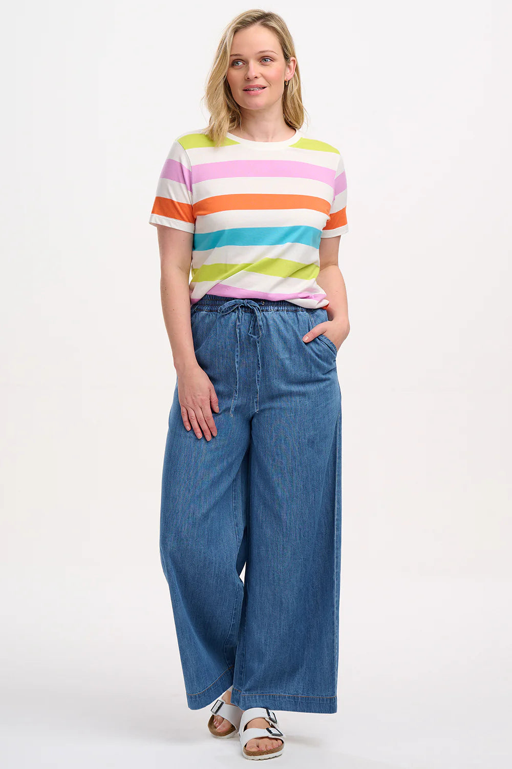 Maggie Women's Striped T-Shirt - Bold Multi-Color Casual Tee for Everyday Wear, Outfits & Layering