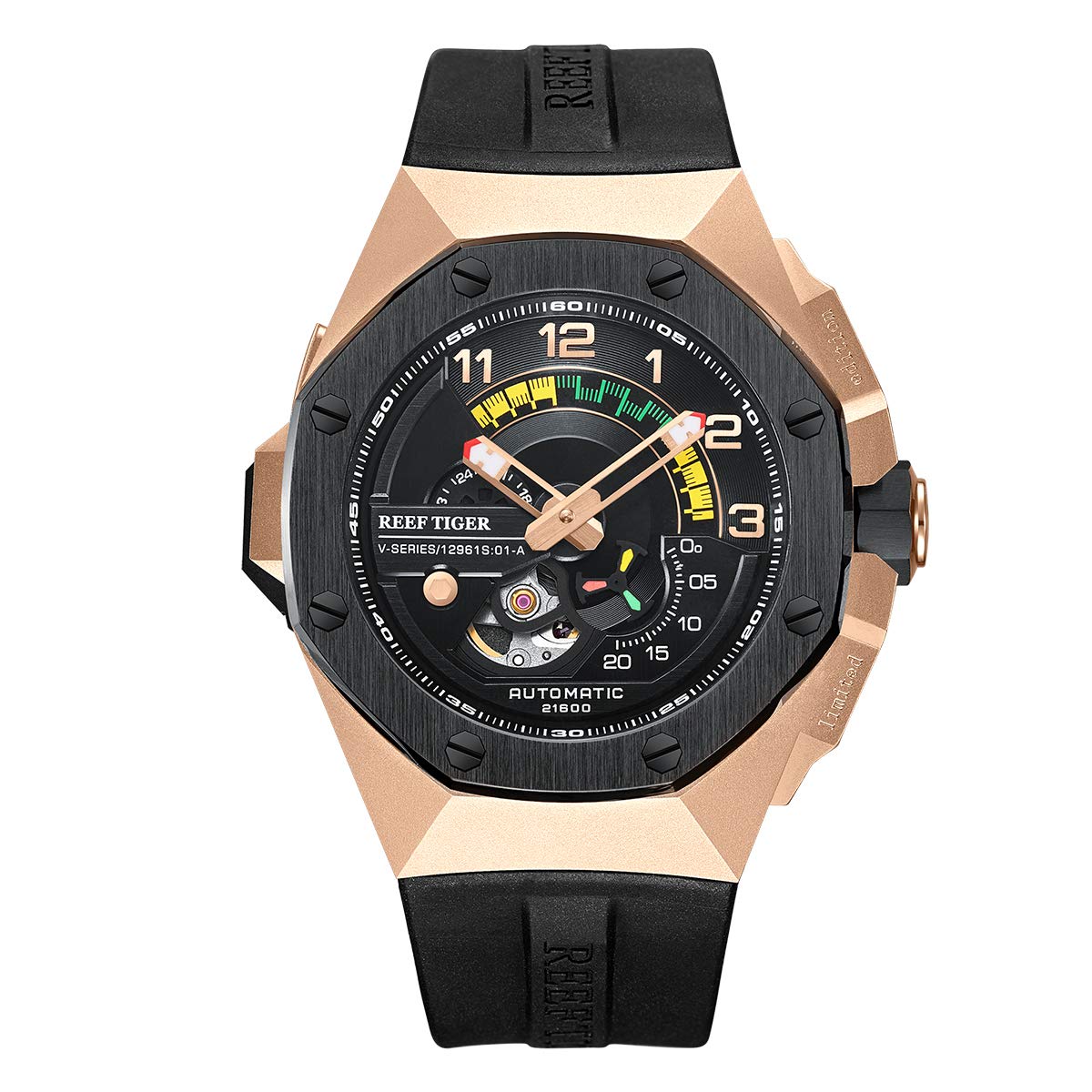 REEF TIGER Luxury Automatic Men's Watch - Rose Gold Sport Chronograph Mechanical Movement RGA92S7 | Perfect for Business, Casual Wear & Outdoor Activities