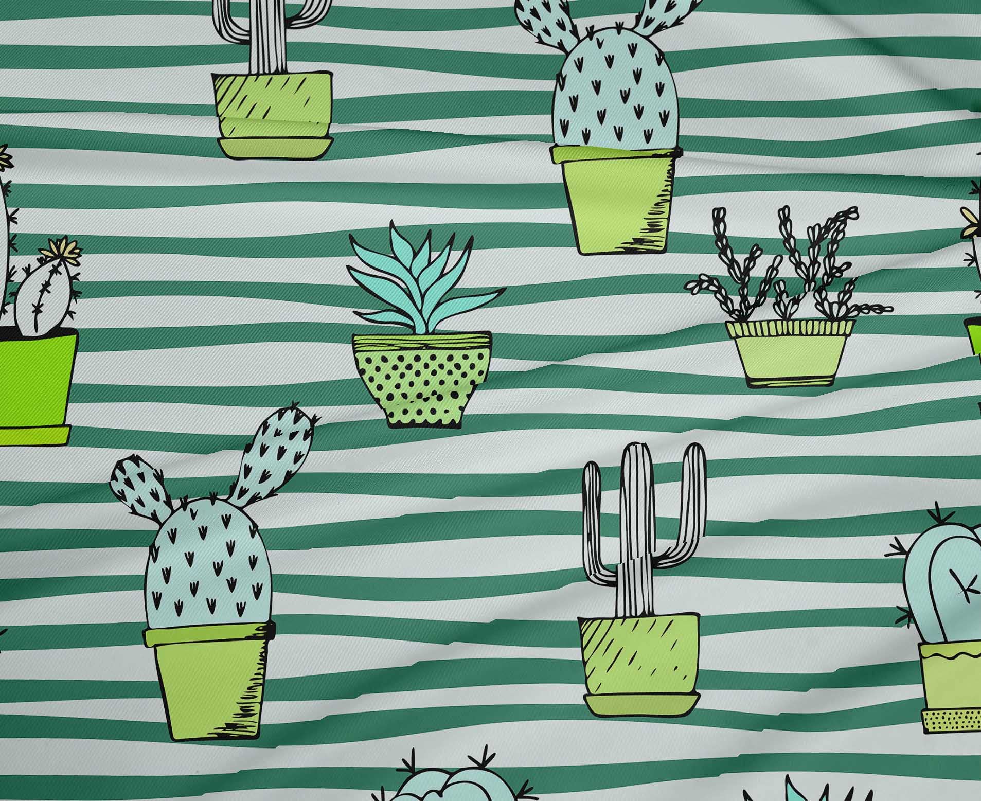 oneOone Polyester Spandex Teal Green Cactus Print Fabric - 56 Inch Wide for DIY Clothing, Quilting & Home Decor Projects | Soft Stretch Material for Dresses, Curtains & Crafting