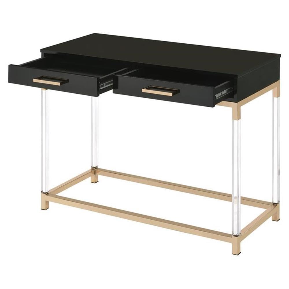 Acme Adiel 2-Drawer Wooden Entryway Console Table with Sturdy Metal Base in Black & Gold - Perfect for Hallway, Living Room or Bedroom Decor