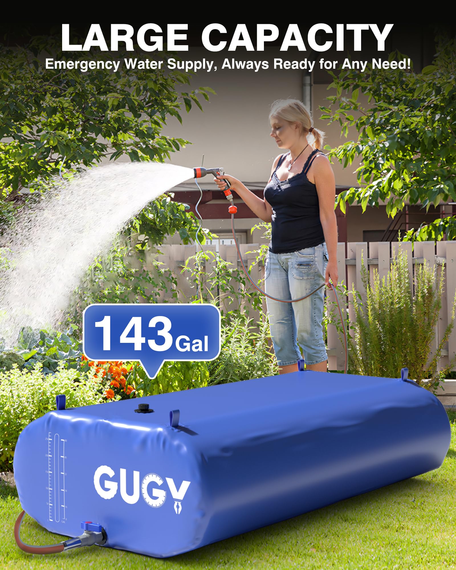 540L (143 Gallon) Portable Water Storage Bladder with Spigot & Overflow Kit - Emergency Water Tank for Truck Bed, RV, Camping - Blue Large Water Bob for Outdoor, Travel & Disaster Preparedness (Ideal for Car Camping, Off-Grid Living & Emergency Water Supply)