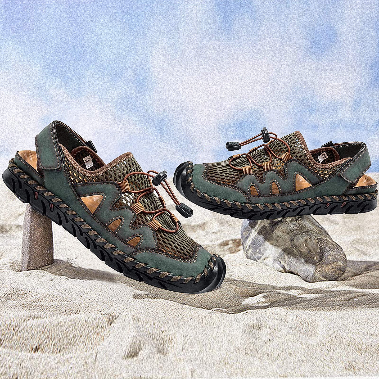**Men's Leather Fisherman Sandals - Breathable Closed Toe Beach Shoes for Summer | Non-Slip Water Sandals for Hiking, Walking & Outdoor Activities | Handmade Comfortable Anti-Collision Athletic Slides**