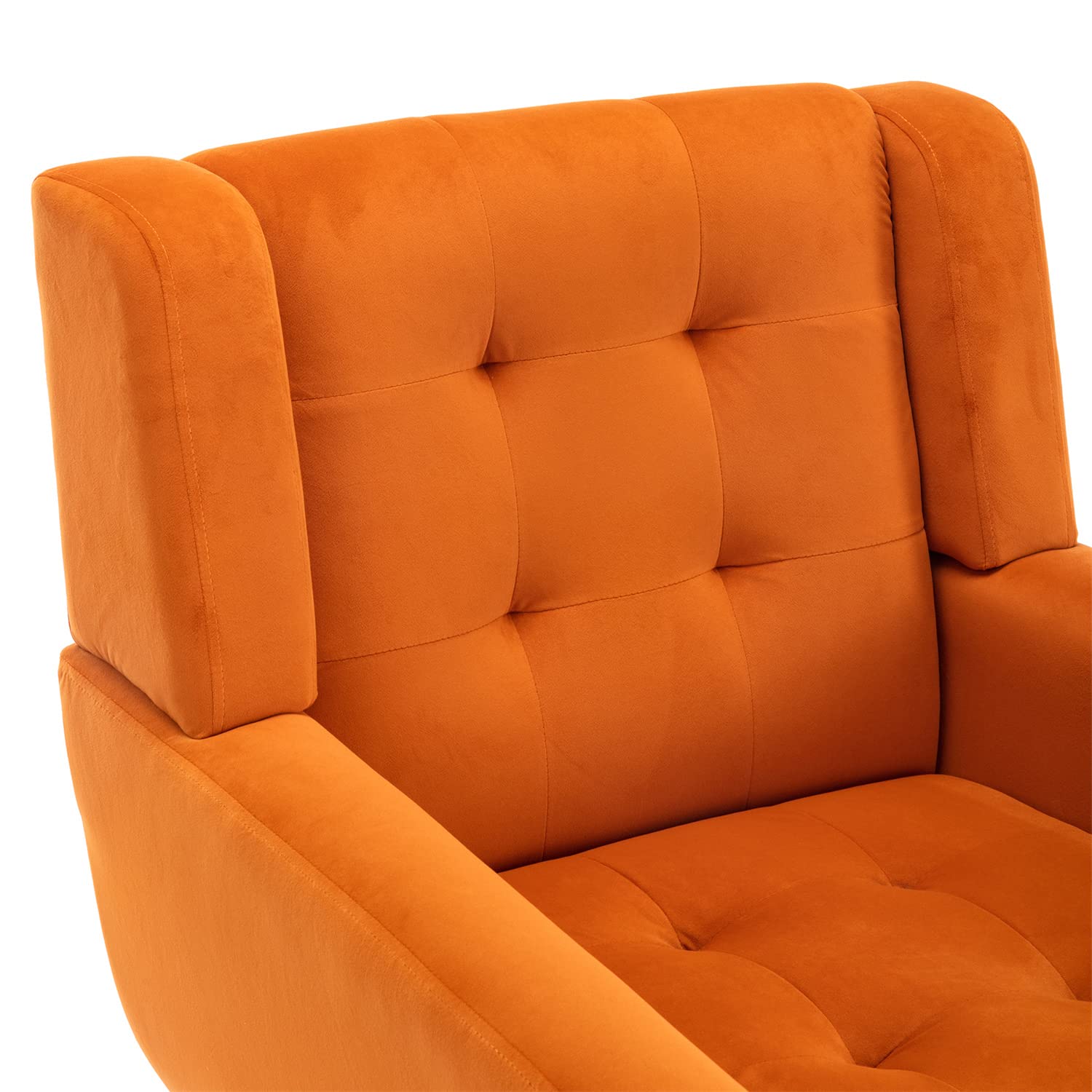 Luxury Velvet Accent Chair - Ergonomic Tufted Upholstered Armchair with Padded Cushions & Solid Wood Legs for Living Room, Bedroom - Orange Comfort Sofa for Reading Nook, Home Office, Lounge Areas