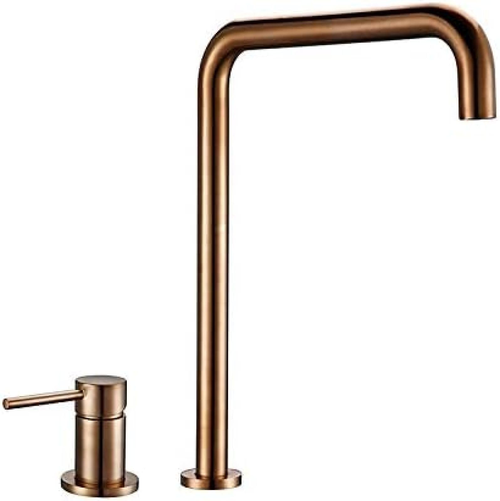 CRJUS Brushed Matte Rose Gold Brass Bathroom Faucet - Deck Mount Double Hole Single Handle Kitchen Sink Mixer Tap for Modern Home & Commercial Use