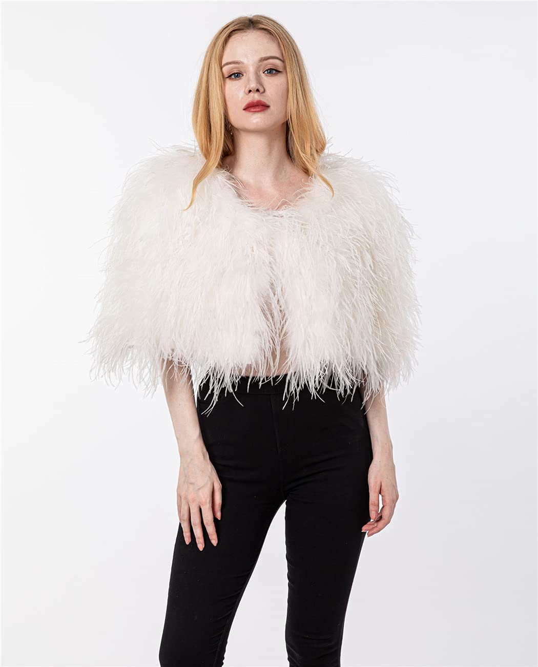 Luxury White Ostrich Feather Shawl Cape for Women - Elegant Wedding Bridal Wrap, Party Accessory, Romantic Blush Furry Stole - Perfect for Bridal Showers, Evening Galas, and Special Occasions