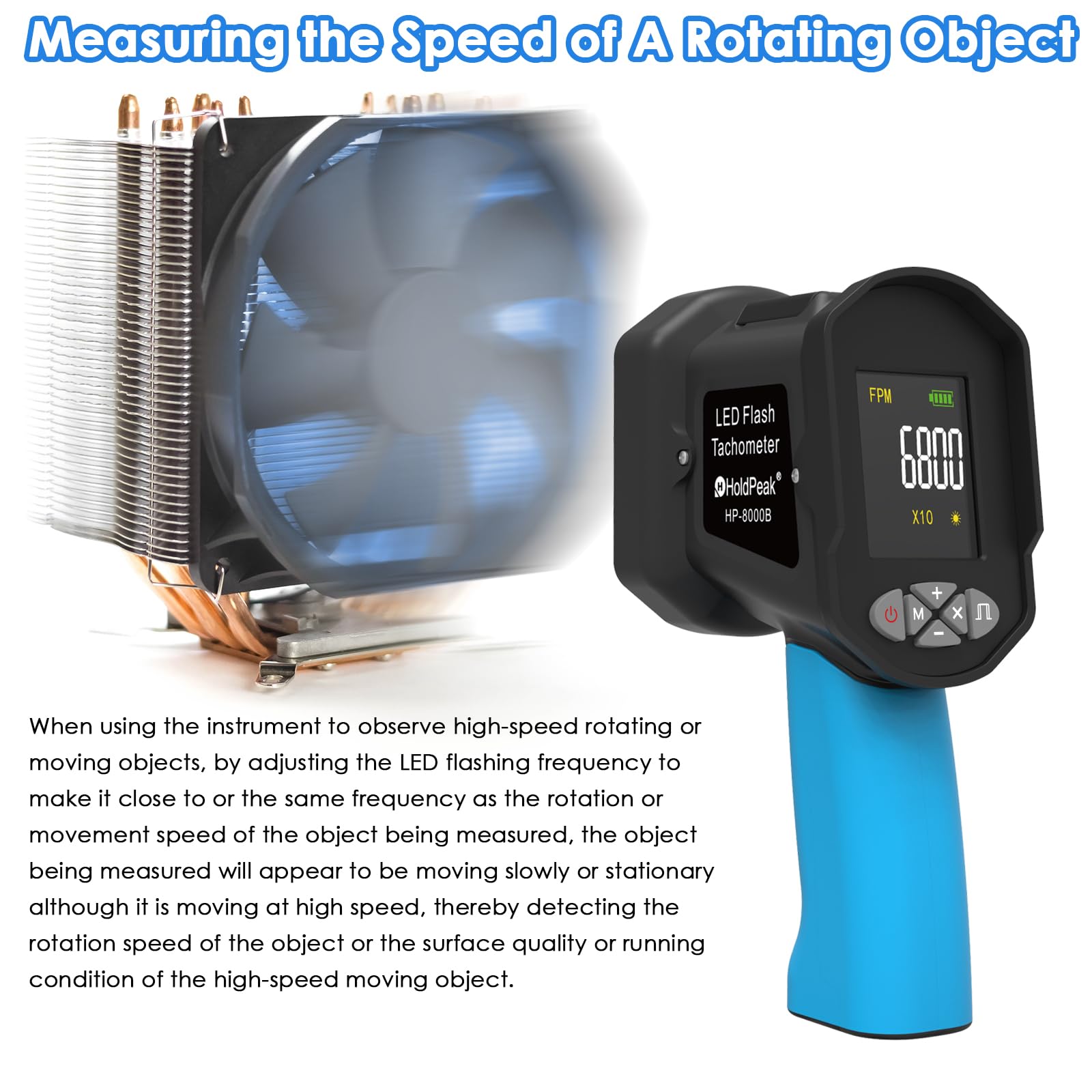 60-100000RPM Digital LED Stroboscope Tachometer - Non-Contact Handheld Strobe Light with 16 Adjustable LED Beads, LCD Display & USB Charging | Perfect for Fan Speed Testing, HVAC Motor Diagnostics, Tire Rotation Analysis & Engine RPM Measurement