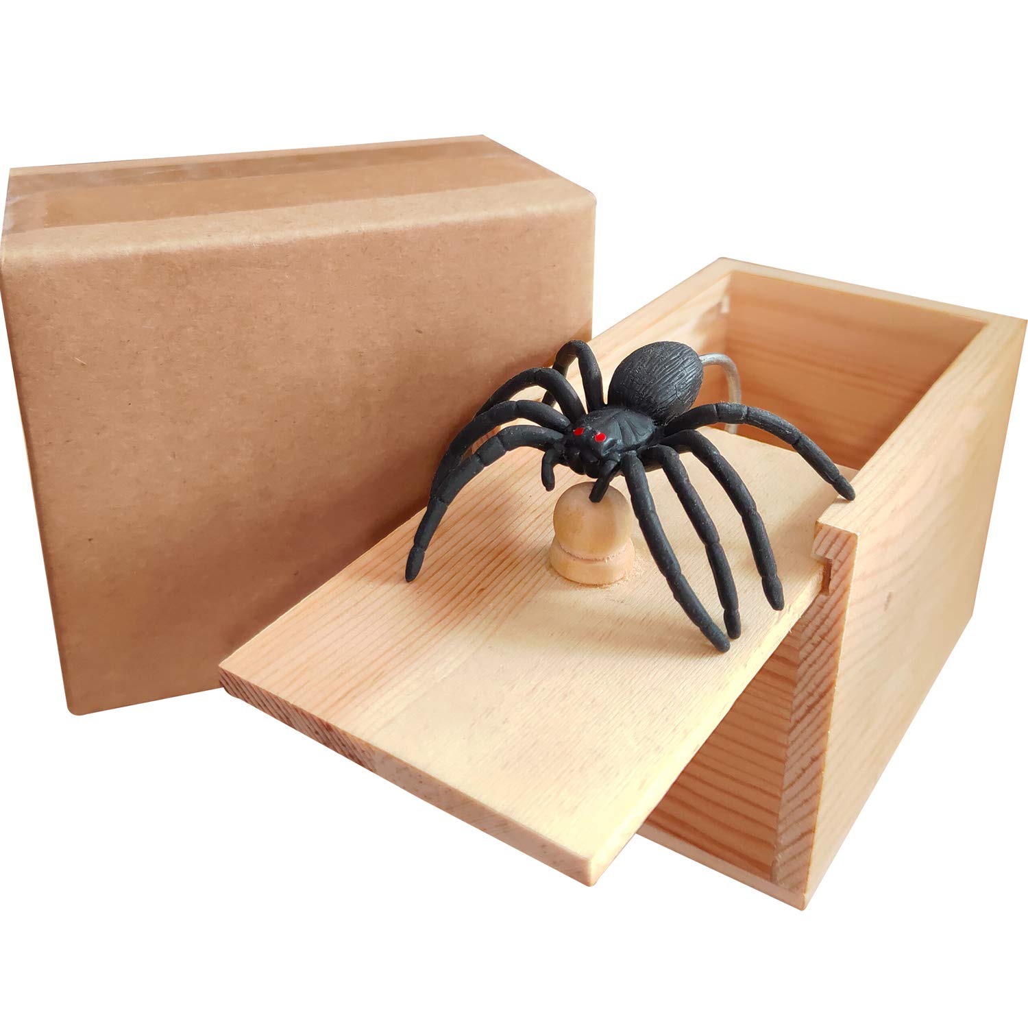 Handmade Wooden Surprise Prank Box with Realistic Rubber Spider - Funny Practical Joke Gift for Friends & Parties - Perfect for Halloween Pranks, Office Gags, and Birthday Surprises