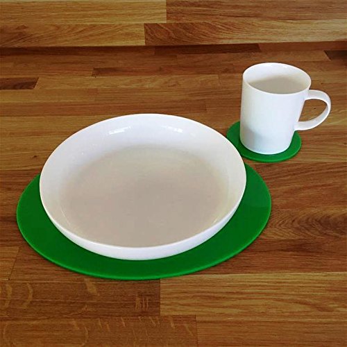 Eco-Friendly Oval Placemat and Round Coaster Set - 8-Piece Bright Green Table Setting for Dining, Kitchen, and Party Decor