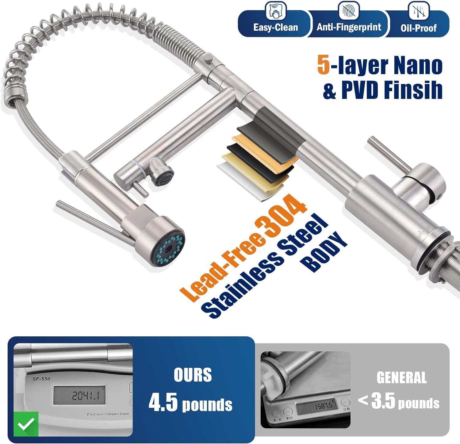 APPASO Commercial Brushed Nickel Kitchen Faucet - 21