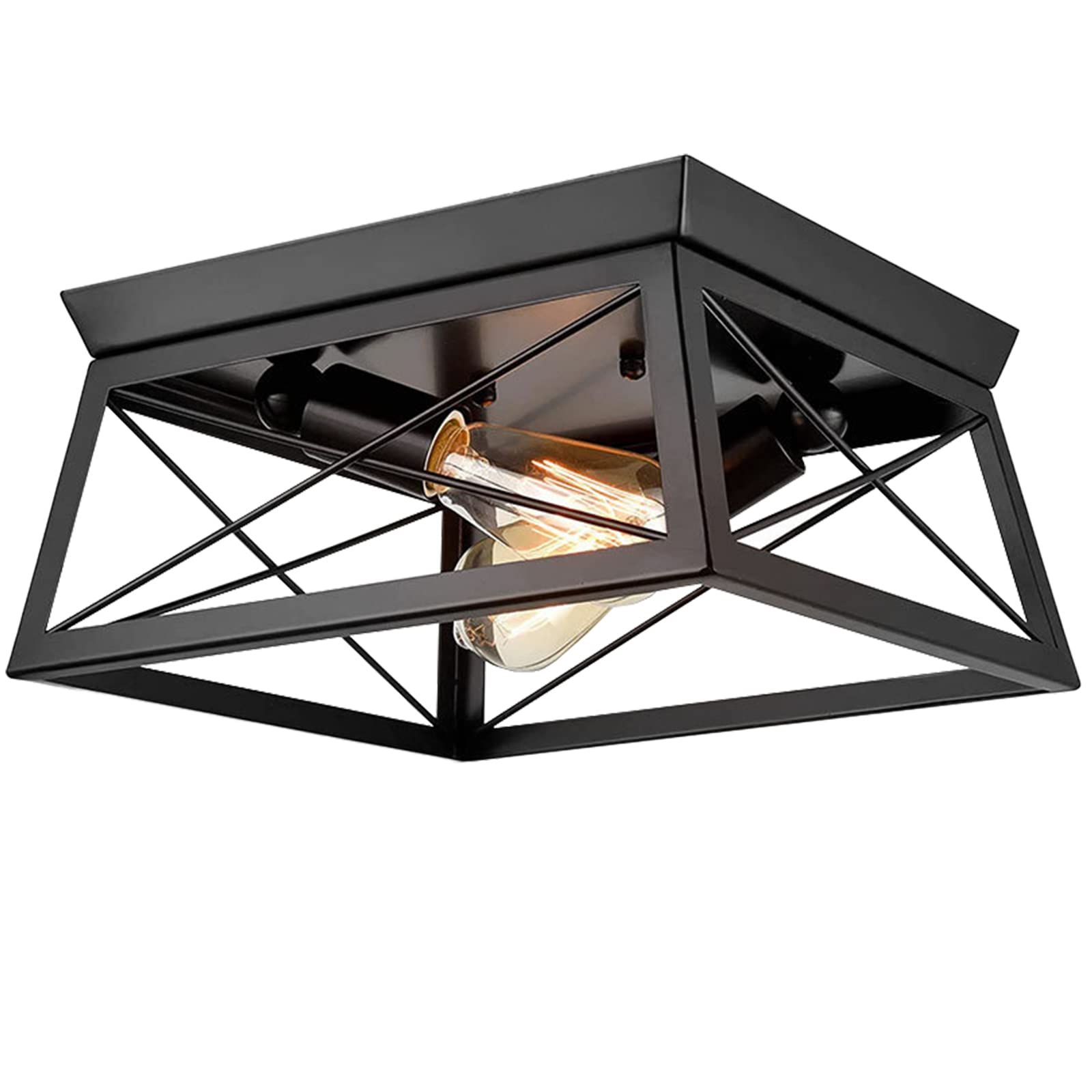 Vintage Industrial Ceiling Light Fixture - 2-Light Semi Flush Mount Farmhouse Lighting in Black for Bedroom, Living Room, Kitchen, Hallway | Rustic Home Decor & Indoor Lighting Solution
