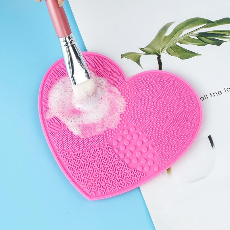 KIRA Heart Shaped Silicone Makeup Brush Cleaning Mat - Foundation Brush Cleaner, Silicone Washing Tool for Makeup Brushes - Perfect for Women & Girls (Salmon Pink) | Ideal for Daily Makeup Brush Cleaning & Travel Beauty Essentials