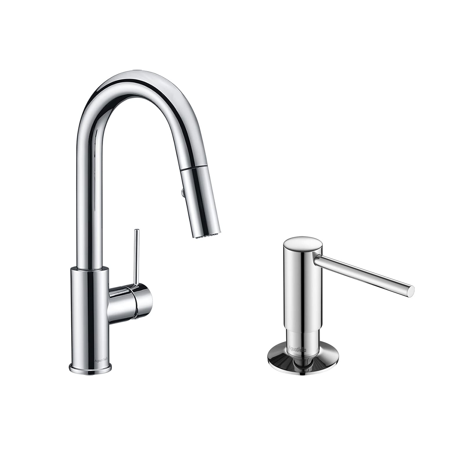 AS59CH Chrome Pull Down Bar Faucet & ASF026CH Chrome Built-in Soap Dispenser Set - Premium Kitchen Sink Combo for Modern Homes
