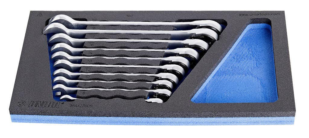 Unior U621084 Forged Combination Ratchet Wrenches Set - High-Quality SOS Tool Tray Included - Perfect for Automotive Repair, DIY Projects & Professional Mechanics