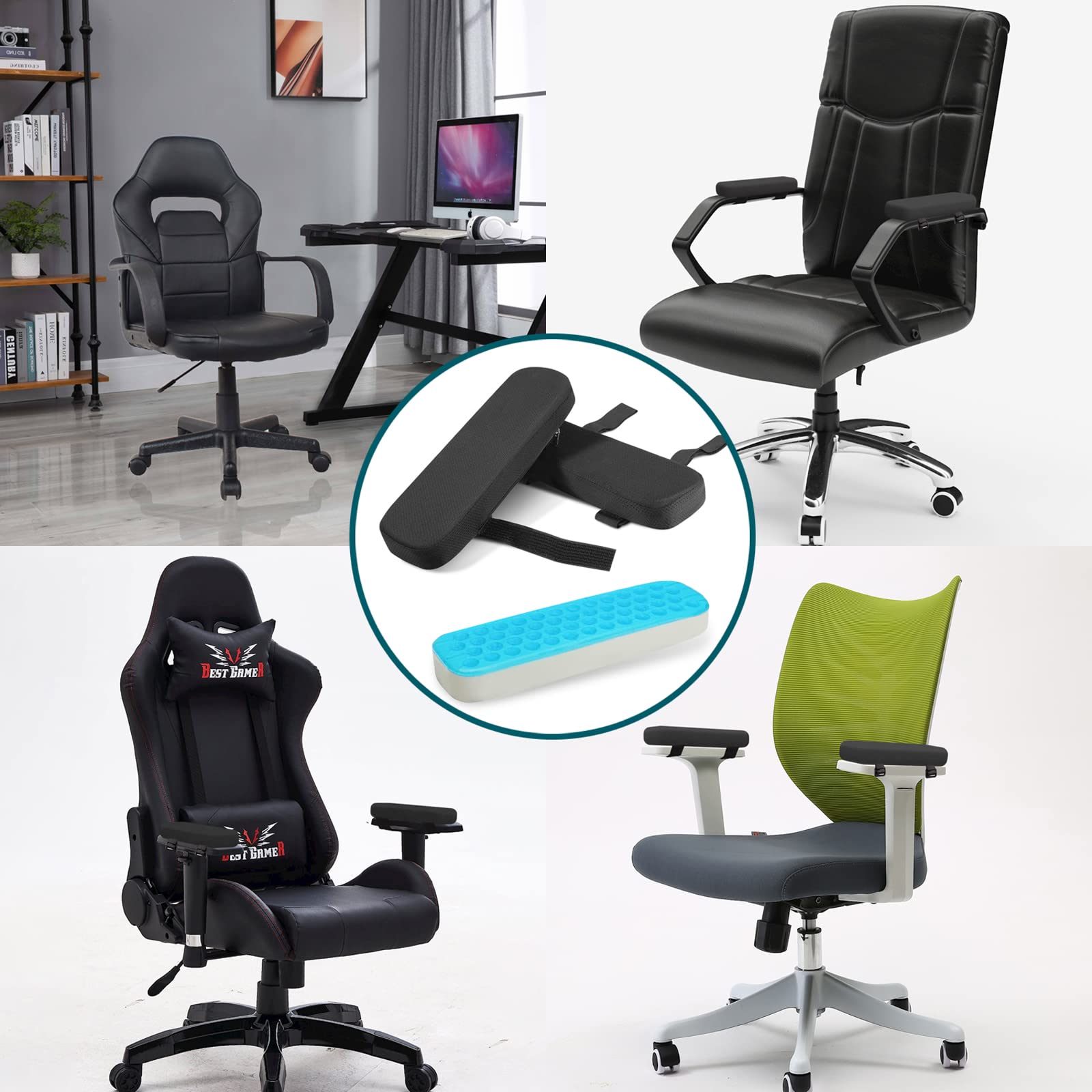 Cooling Gel Office Chair Armrest Covers with Memory Foam - 2-in-1 Pair for Pressure Relief & Comfort | Perfect for Home Office, Gaming Chairs & Workspace Ergonomics