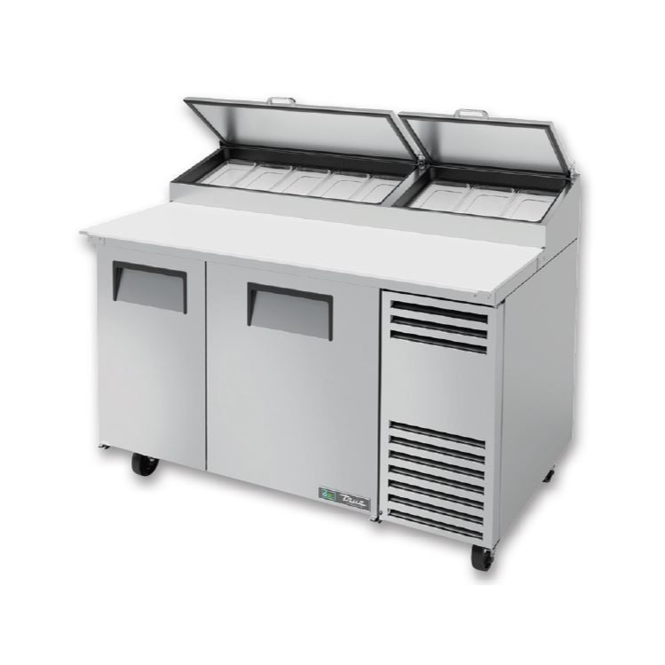 Commercial Refrigerated Pizza Prep Table - 60 Inch Stainless Steel Workstation with 2 Doors | Perfect for Pizzerias, Restaurants & Catering Businesses | Heavy-Duty Food Prep & Storage Solution