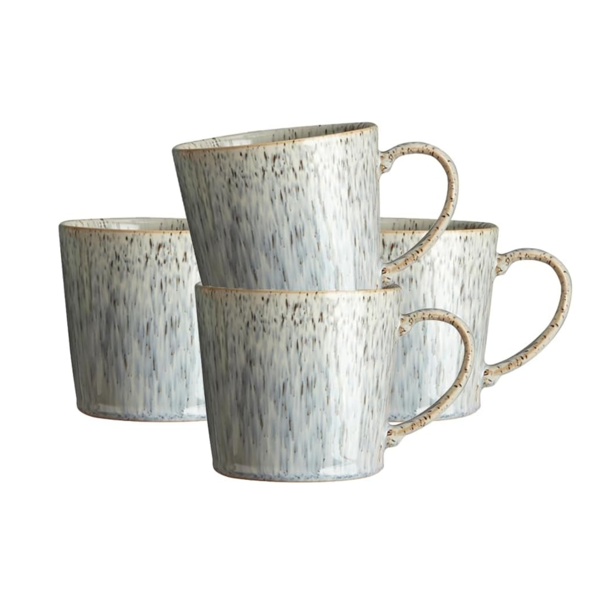 Denby Halo Speckle Large Coffee Mug Set of 4 - 13.5oz Stoneware Tea Cups for Office & Home Use - Dishwasher & Microwave Safe Ceramic Mugs in Grey, Blue & Neutral Colors - Perfect for Coffee, Tea, Hot Chocolate & Soups