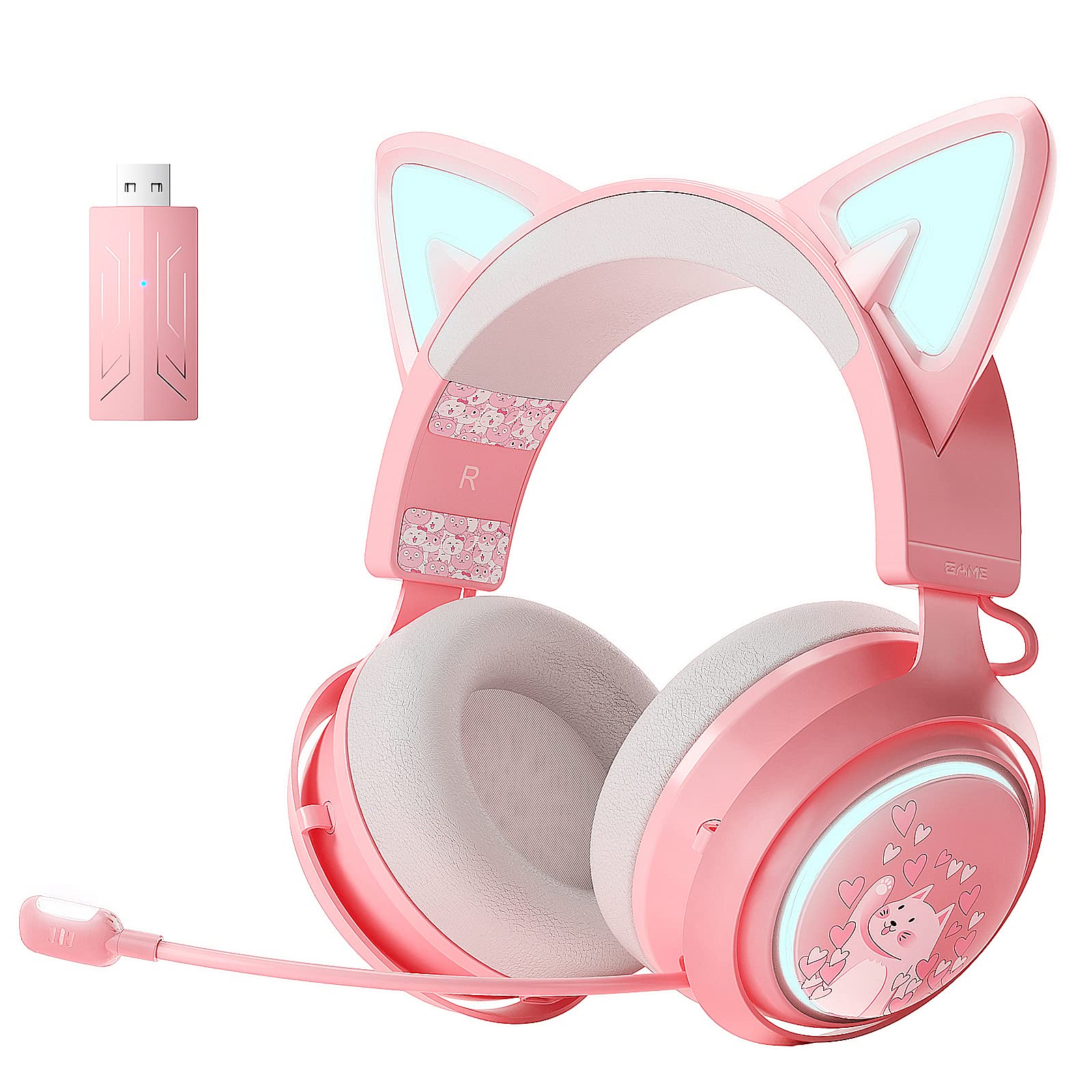 Somic Cat Ear Wireless Gaming Headset 2.4GHz for PS4/PS5/PC, Bluetooth Headphones for Smartphone with RGB Lighting, Retractable Mic & 7.1 Surround Sound - Perfect for Gaming, Streaming & Online Classes