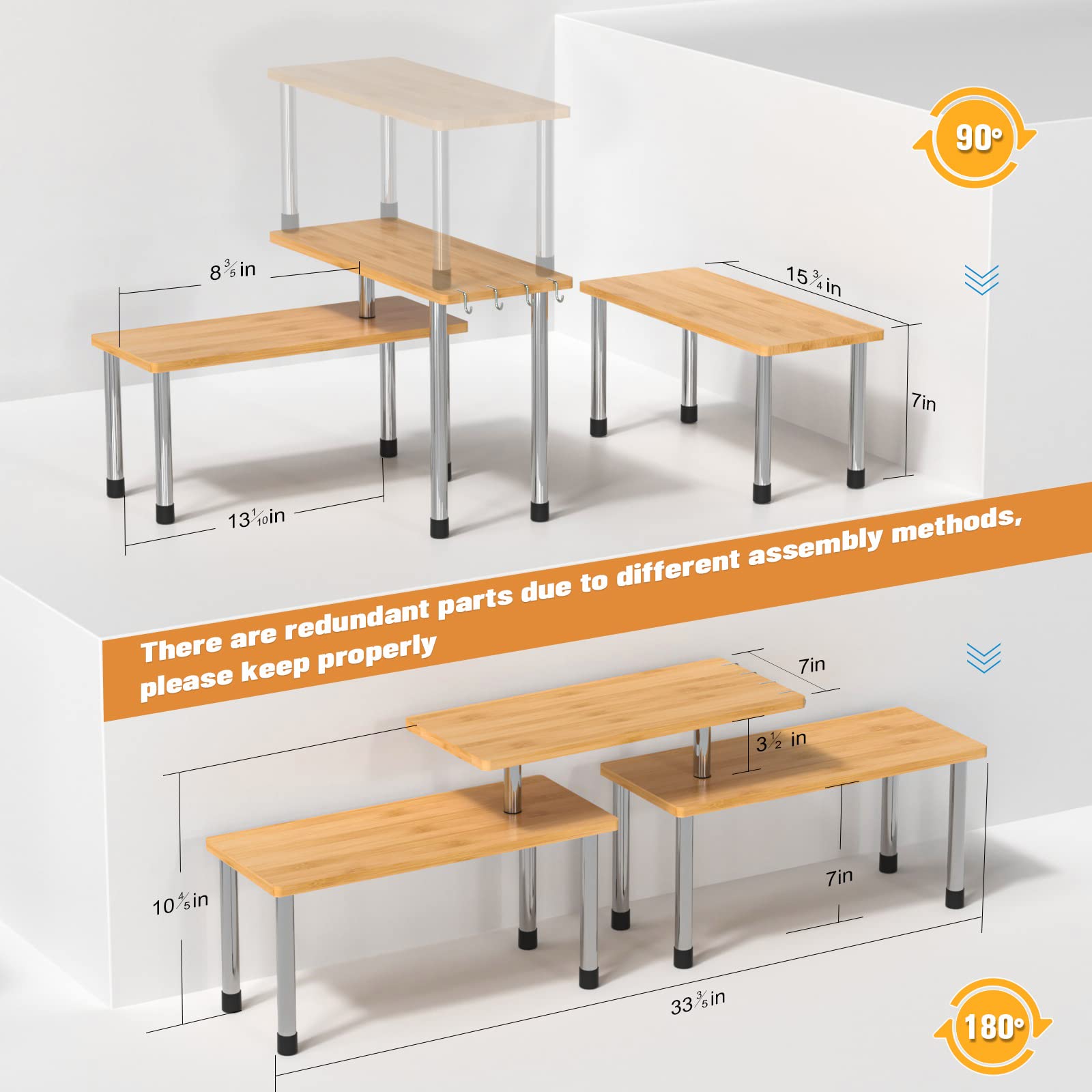 JayRex 2-Tier Kitchen Shelf Organizer - Space Saving for Countertops & Bathroom