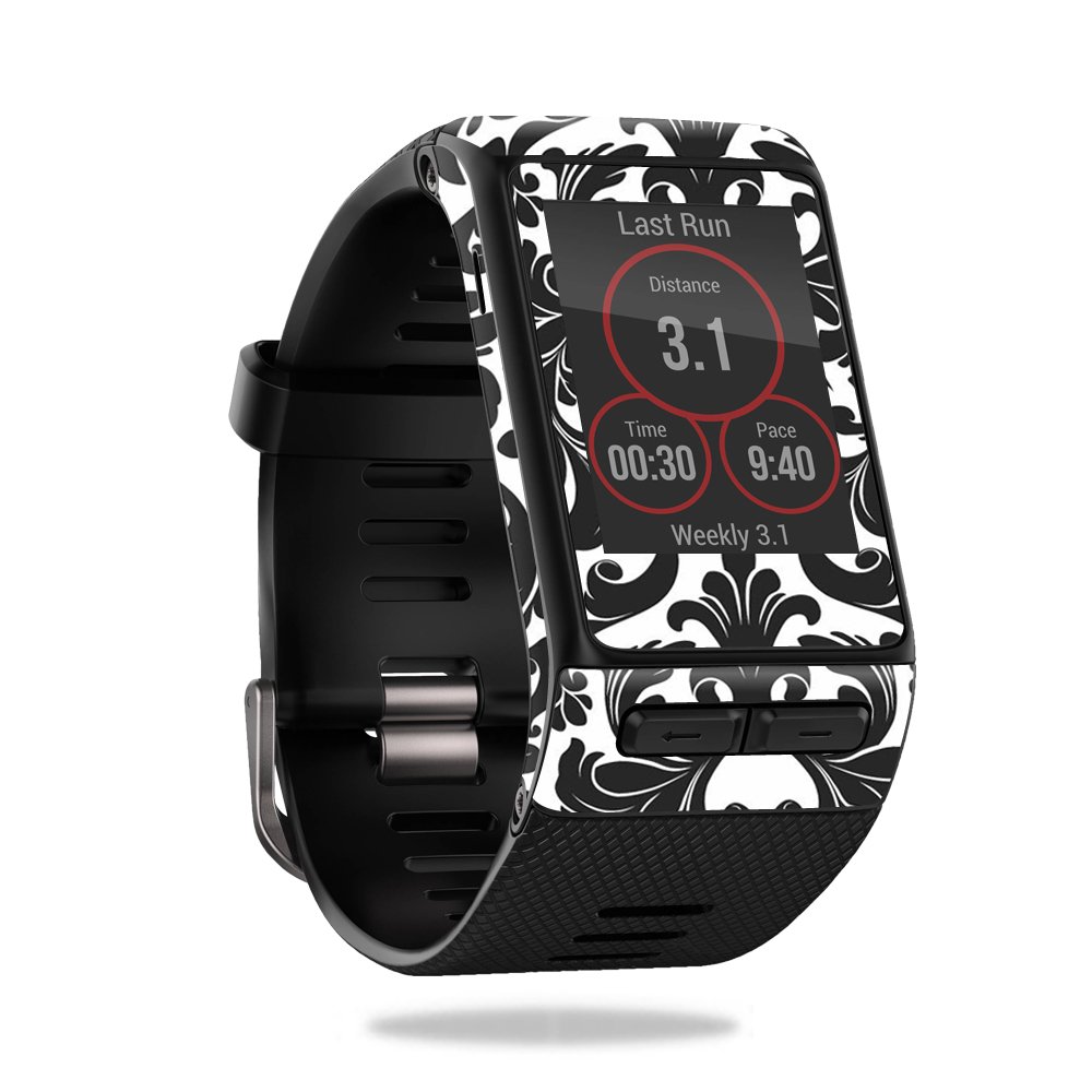 MightySkins Protective Vinyl Decal Wrap Cover Compatible with Garmin Vivoactive HR - Black Damask Design | Durable, Scratch-Resistant Skin | Easy to Apply & Remove | Made in USA | Perfect for Gym, Running & Outdoor Activities