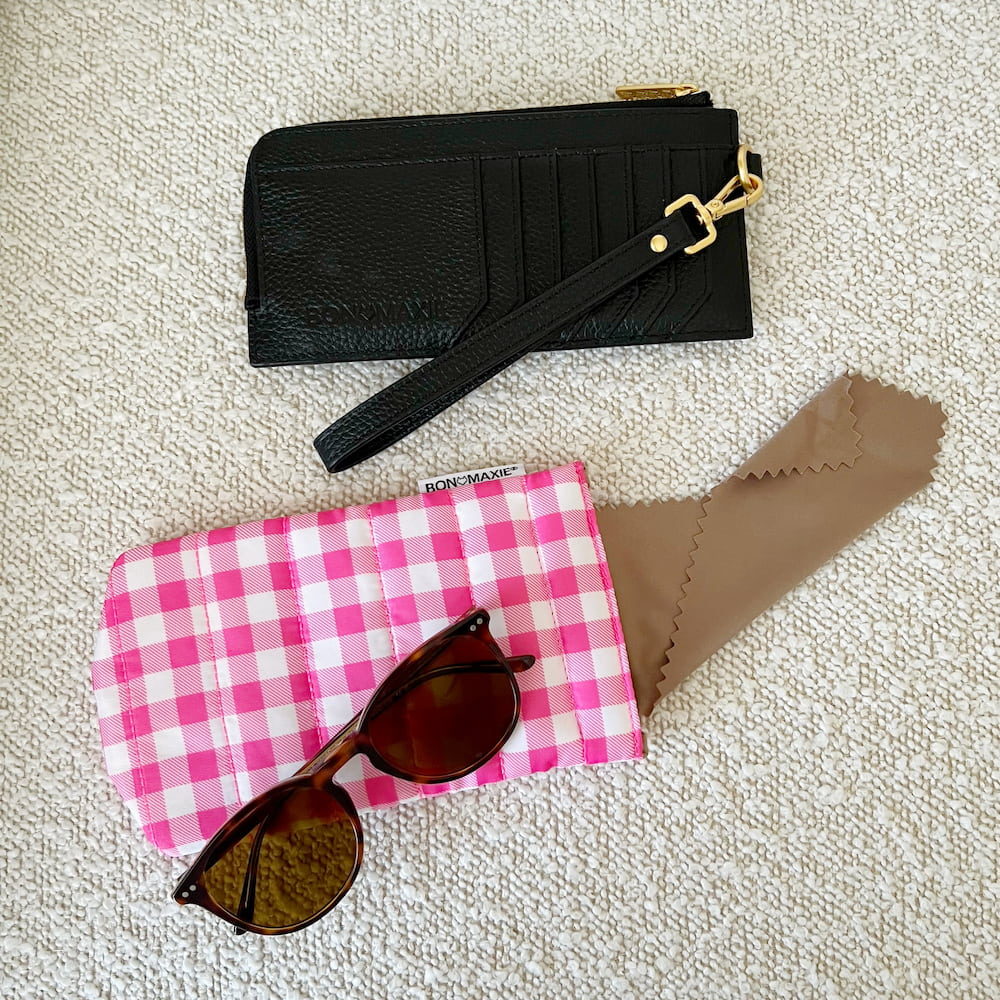 Easy Squeezy Glasses Case - Pink Gingham Pattern Eyewear Storage for Women & Men | Perfect for Travel, Work, and Daily Use