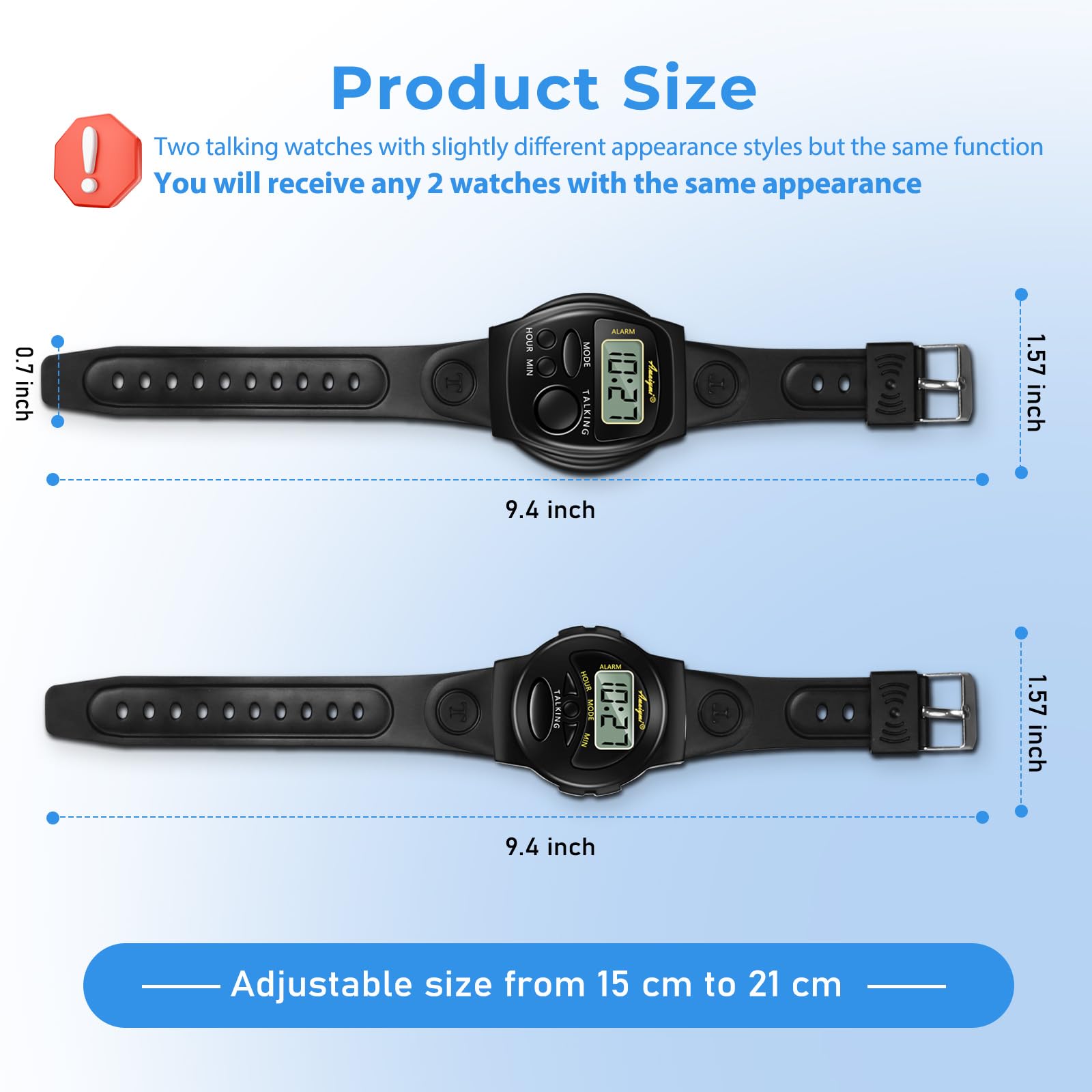 2 Pack English Talking Watches for The Blind & Visually Impaired - Clear Female Voice, Easy to Use for Seniors & Elderly - Best Gift for Visually Challenged (Daily Use, Time Management, Independent Living)