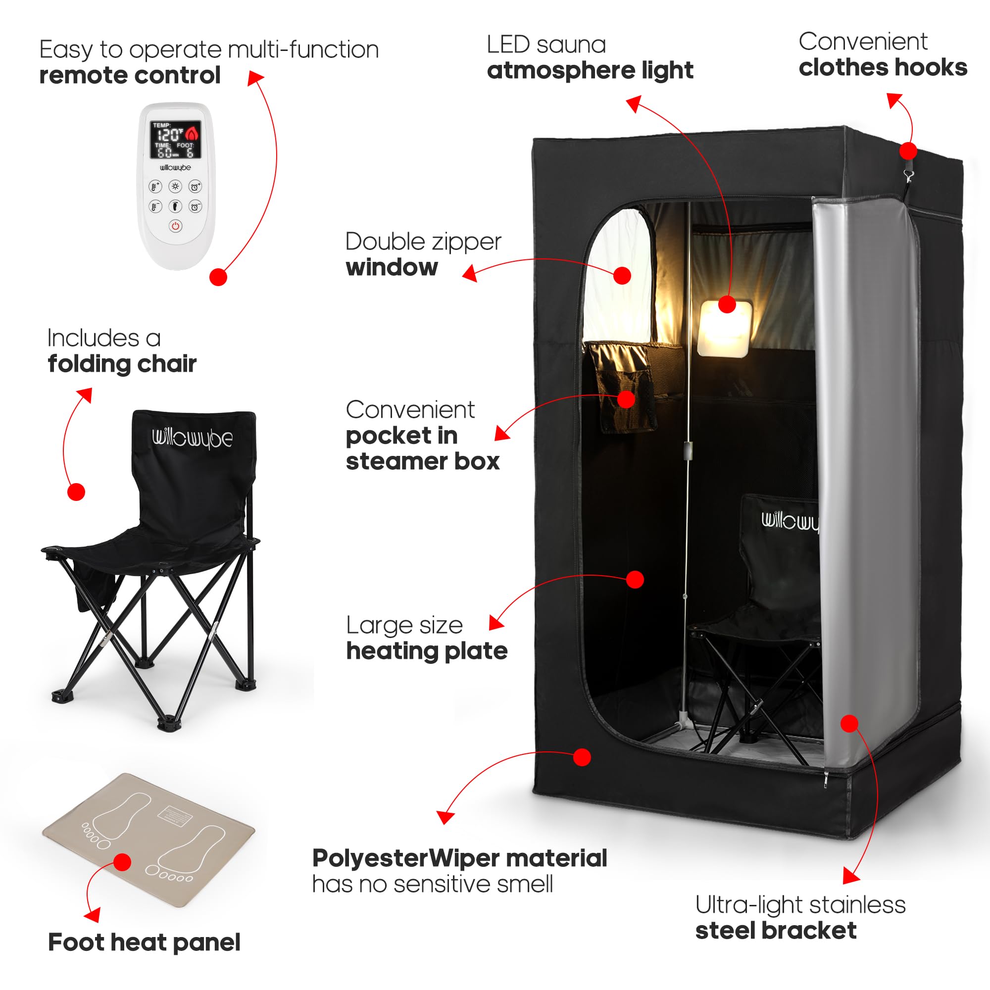 Portable Infrared Sauna for Home - 6 Heating Plates, Sauna Tent, Foot Warmer & LED Light - Full Body Detox & Relaxation - Perfect for Home Spa, Yoga, and Post-Workout Recovery