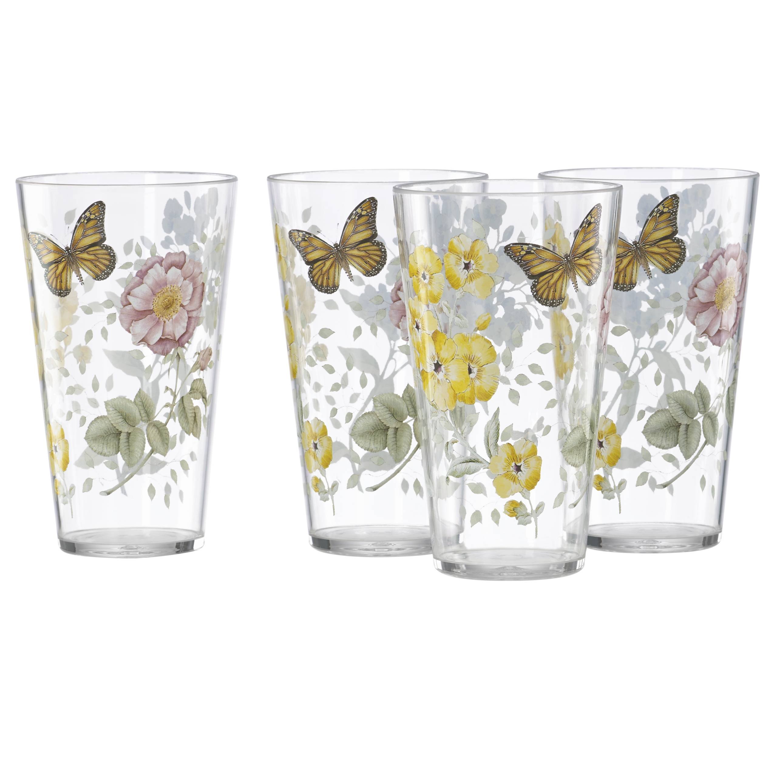 Lenox 8-Piece Butterfly Meadow Acrylic Drinkware Set - Shatterproof Tumblers for Iced Coffee, Tea & Cocktails - Perfect for Outdoor Parties, Picnics & Home Entertaining