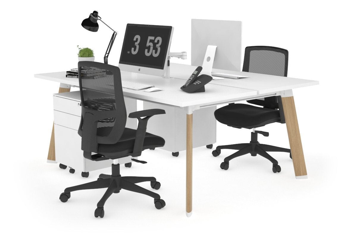 2 Person Workstation with Wood Imprint Frame - 1400L x 700W - Perfect for Office Collaboration & Home Workspaces