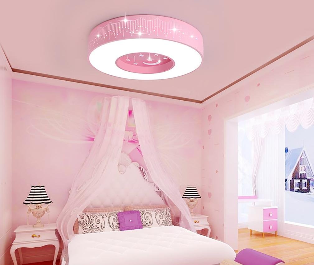 Round LED Ceiling Lamp for Bedroom - 50cm Pink Starry Night Light with White LEDs - Perfect for Kids' Room, Nursery & Children's Bedroom Decor