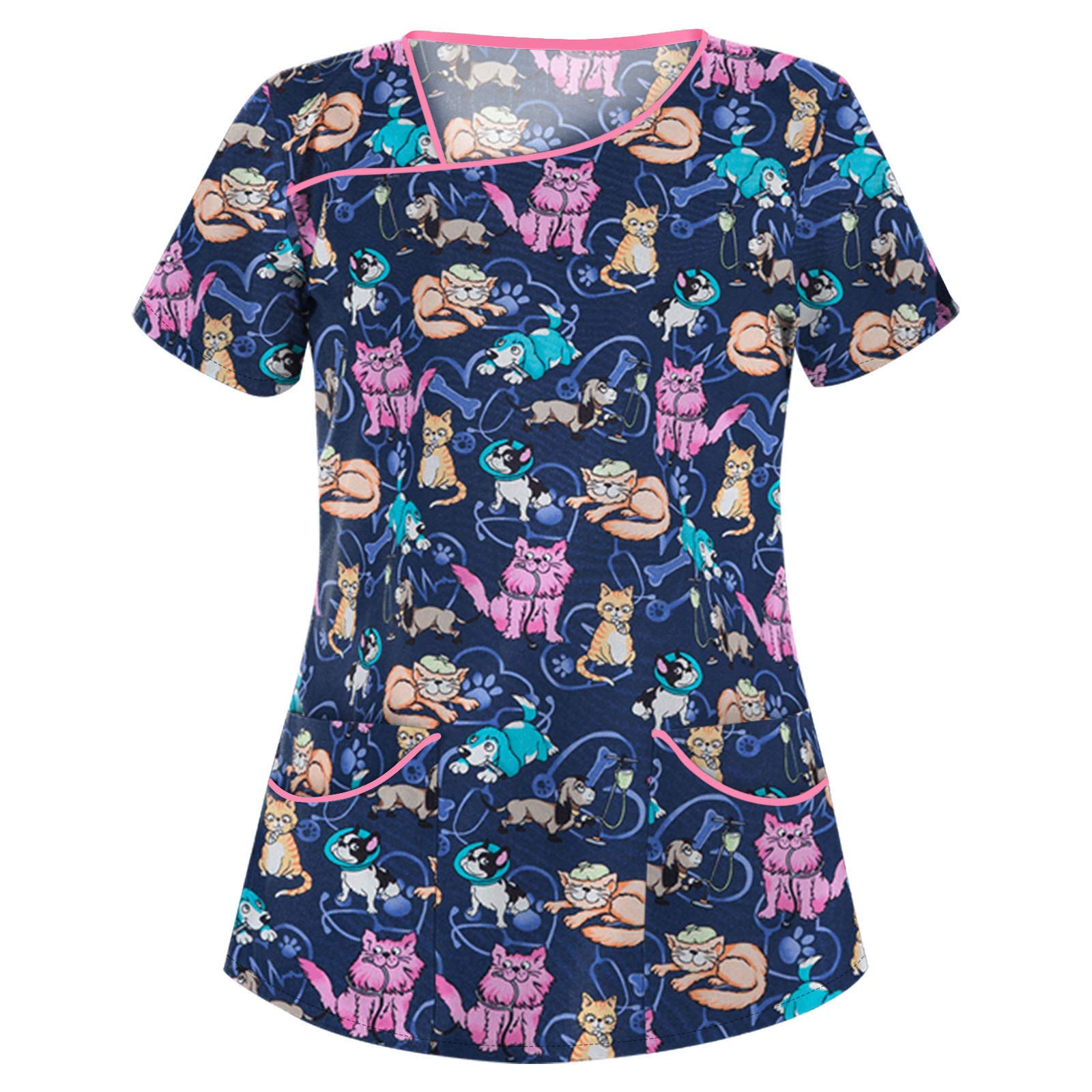 Premium Women's Elephant Print Scrub Tops - Stretchy Nursing Uniform Undershirts for Healthcare Workers | Comfortable Medical Workwear for Nurses, Doctors & Veterinary Professionals