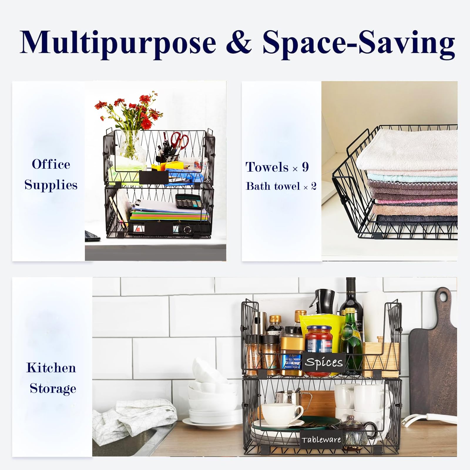 4-Pack XXL Kitchen Storage Baskets - Stackable Wire Pantry Organizers for Fruits, Vegetables, Snacks, Onions & Potatoes | Perfect for Kitchen Cabinets, Countertops & Pantry Organization