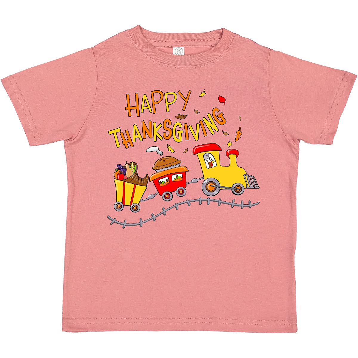 Inktastic Happy Thanksgiving Turkey Train with Food Toddler T-Shirt - Cute Thanksgiving Outfit for Kids, Holiday Family Gathering, Fall Festival & Photo Shoots