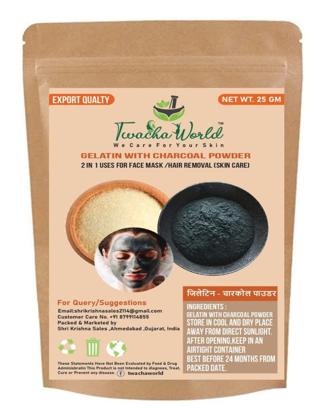Twacha World Charcoal & Gelatin 2-in-1 Face Mask & Hair Removal Treatment - 25g Skin Care for Deep Cleansing & Smooth Skin - Perfect for Spa Nights & At-Home Beauty Routines