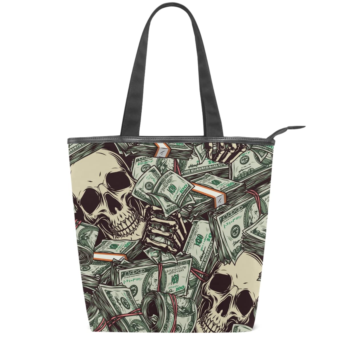 Skull Print Canvas Tote Bag for Women - Stylish Shoulder Bag for School, Shopping & Daily Use | Gothic Aesthetic Handbag for College, Work & Outfits