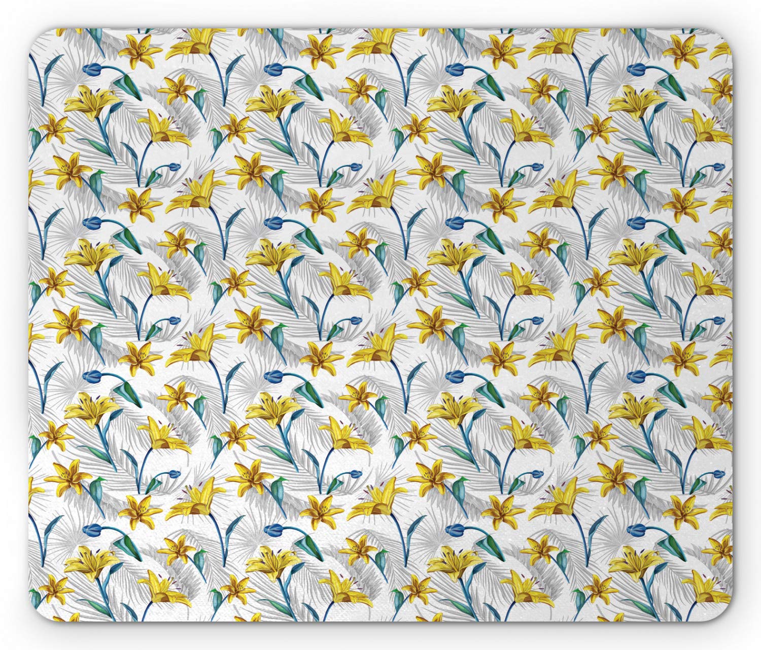 Ambesonne Floral Mouse Pad - Realistic Lily Blossom & Abstract Leaves Design, Non-Slip Rubber Base, Standard Size Rectangle Mousepad for Office & Gaming - Vintage Multicolor Computer Accessory for Home & Work Desk