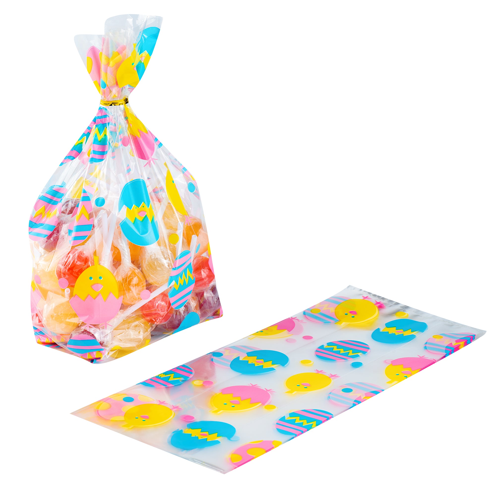 Easter Chicks Plastic Candy Bags - Gusseted 5 x 3 x 11 Inches - 100 Count Box - Perfect for Easter Treats, Party Favors & Bulk Candy Storage