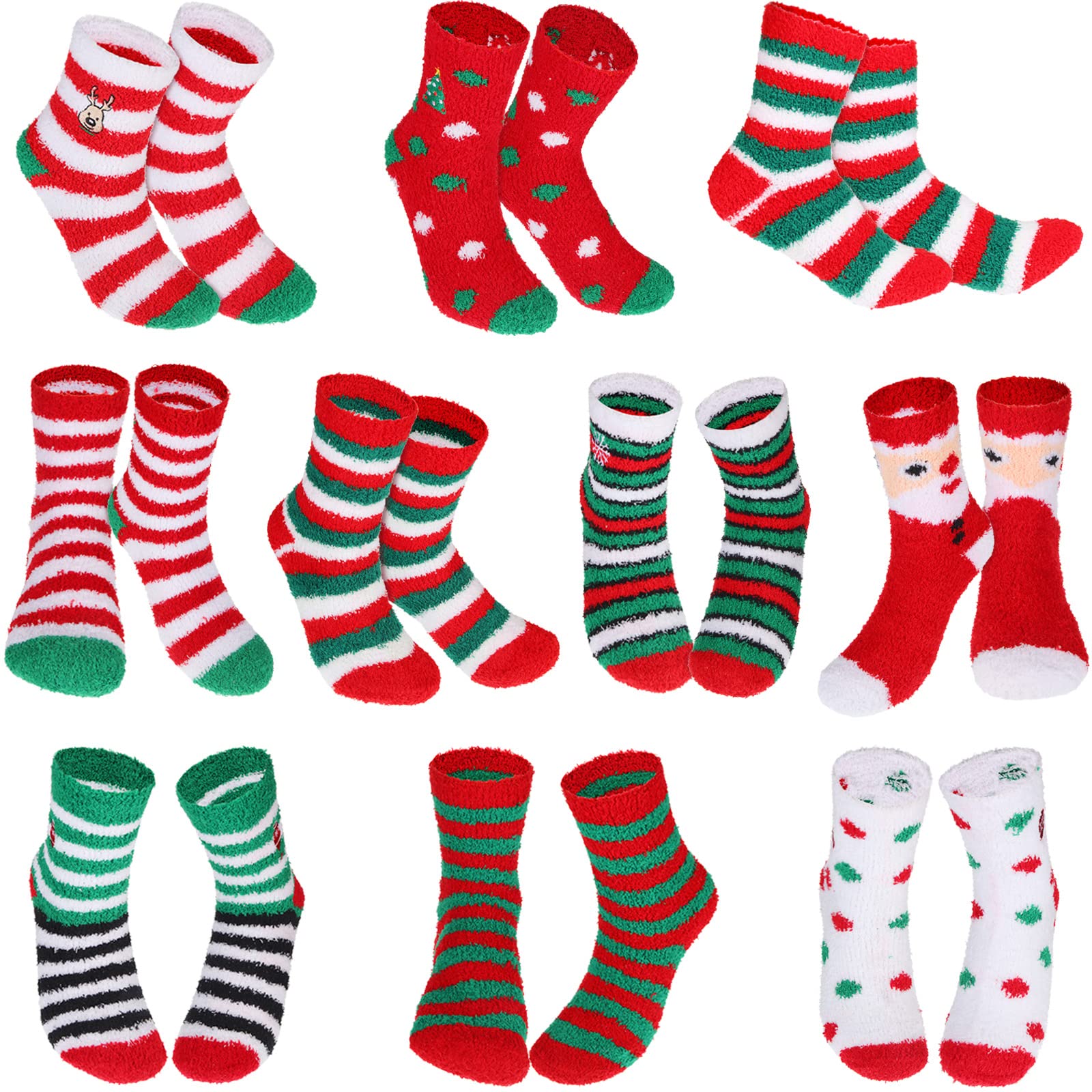 Christmas Fuzzy Socks 10 Pairs - Warm Plush Slipper Socks for Men & Women - Holiday Gift & Cozy Home Wear