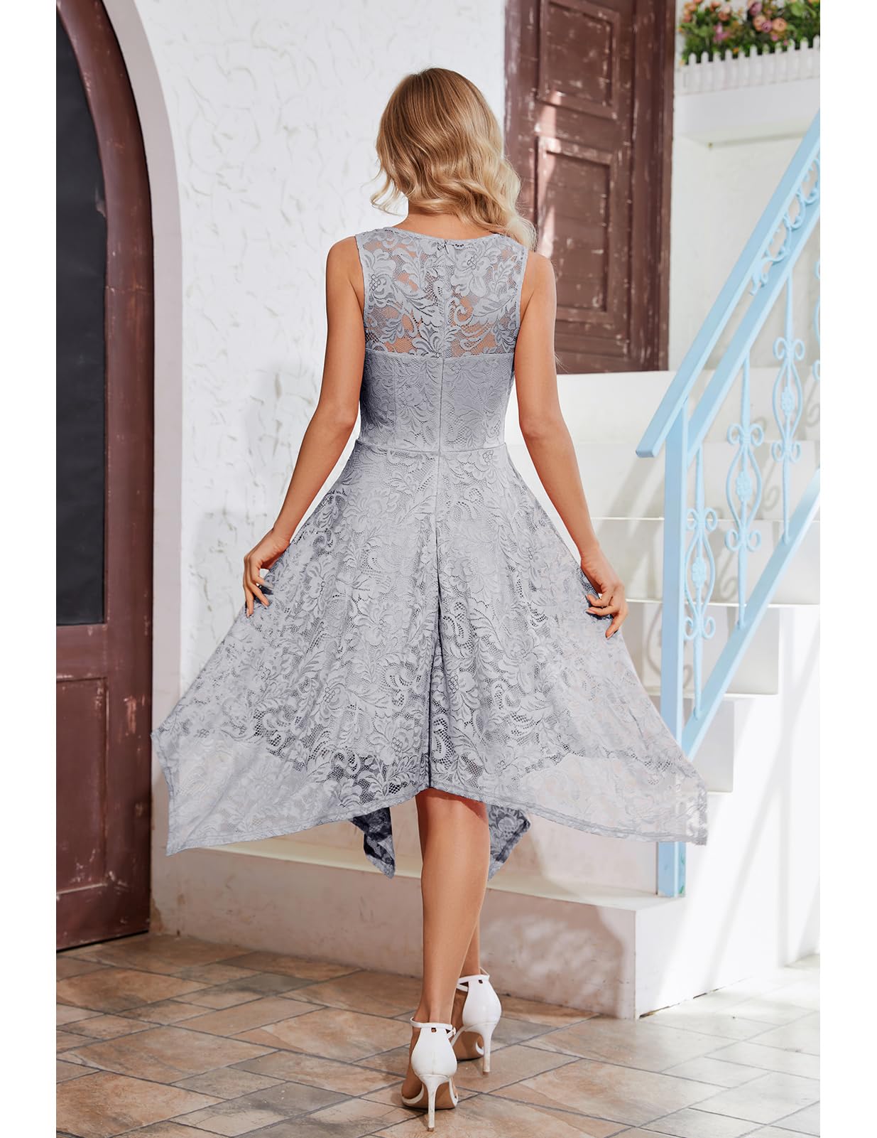 Meetjen Women's Cocktail Party Dresses 2025 - Elegant Handkerchief Hem Lace Formal Gown for Wedding Guest, Bridesmaid & Prom | Plus Size Evening Dress for Special Occasions, Black Tie Events & Night Out