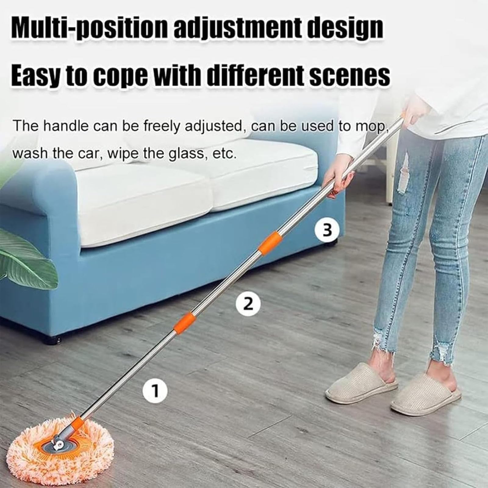 360° Rotatable Adjustable Spin Mop for Floor & Wall Cleaning - Extendable Multi-Purpose Mop with Swivel Head - Perfect for Hardwood, Tile & Hard-to-Reach Areas (1 Pack)