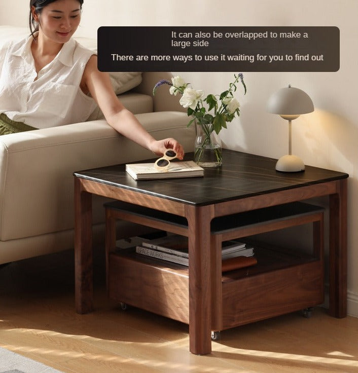 Modern Black Walnut Solid Wood TV Stand with Slate Top - Perfect for Living Room, Home Theater & Entertainment Center Storage