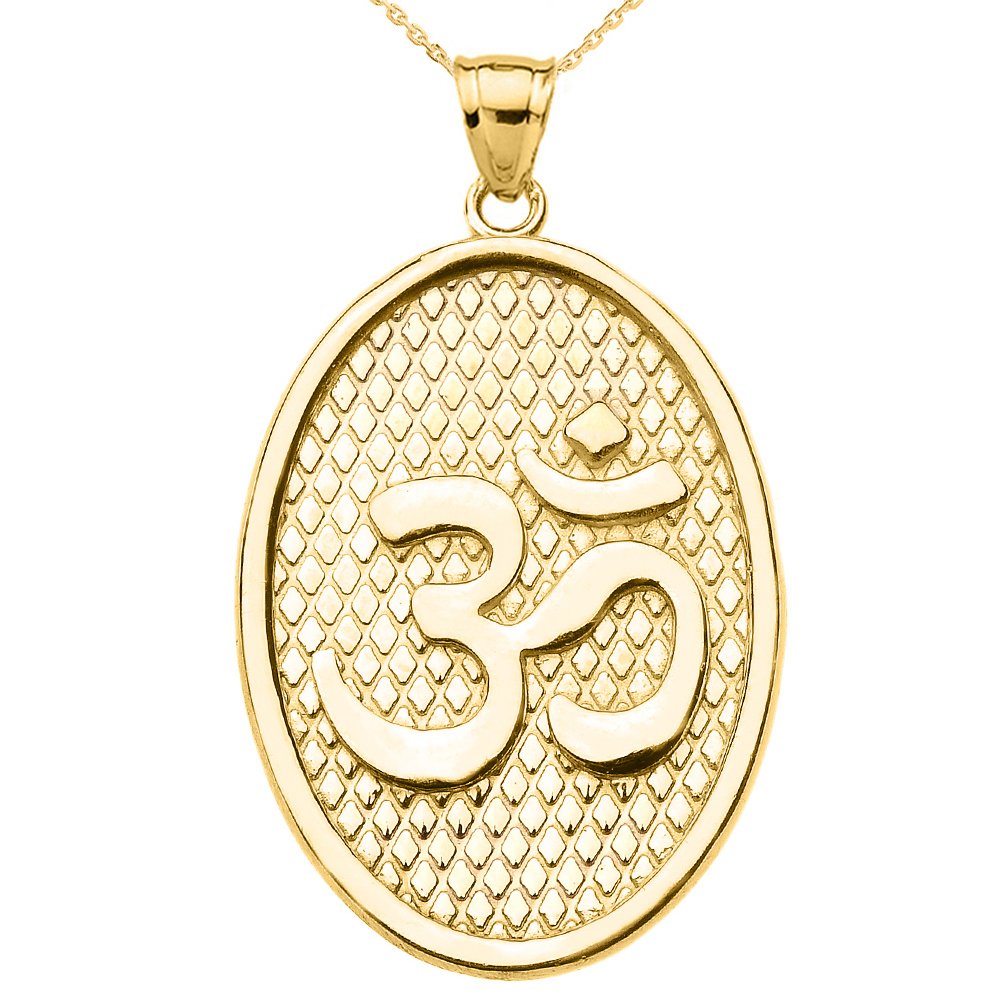 10k Yellow Gold Om/Aum Yoga Charm Pendant Necklace - Engravable Oval Pendant for Meditation, Yoga Practice & Spiritual Gifts
