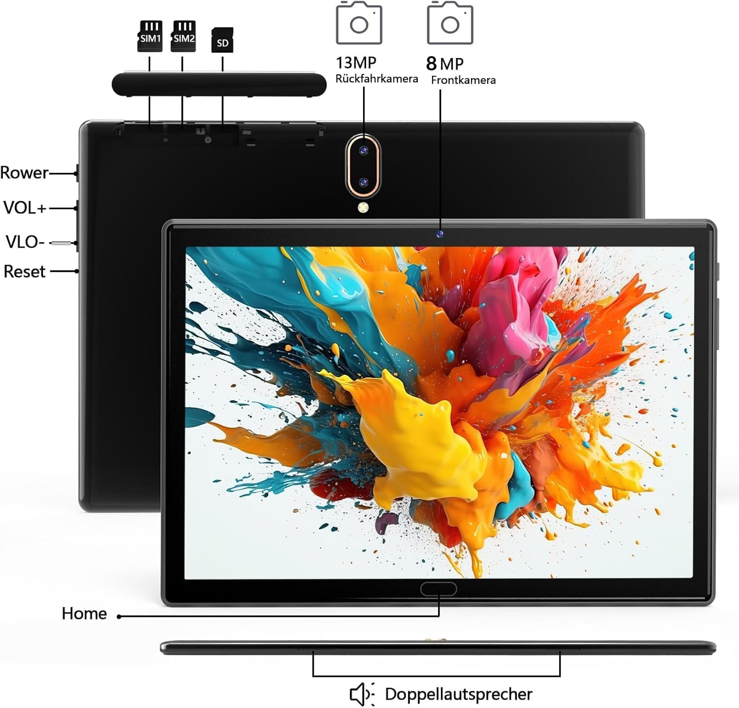 ZONKO 10 Inch 4G LTE Android 13 Tablet with Keyboard & Stylus - Octa-Core, 64GB ROM (Expandable to 512GB), 13MP Camera, 6000mAh Battery - WiFi, Black | Perfect for Work, Study, and Entertainment On-The-Go