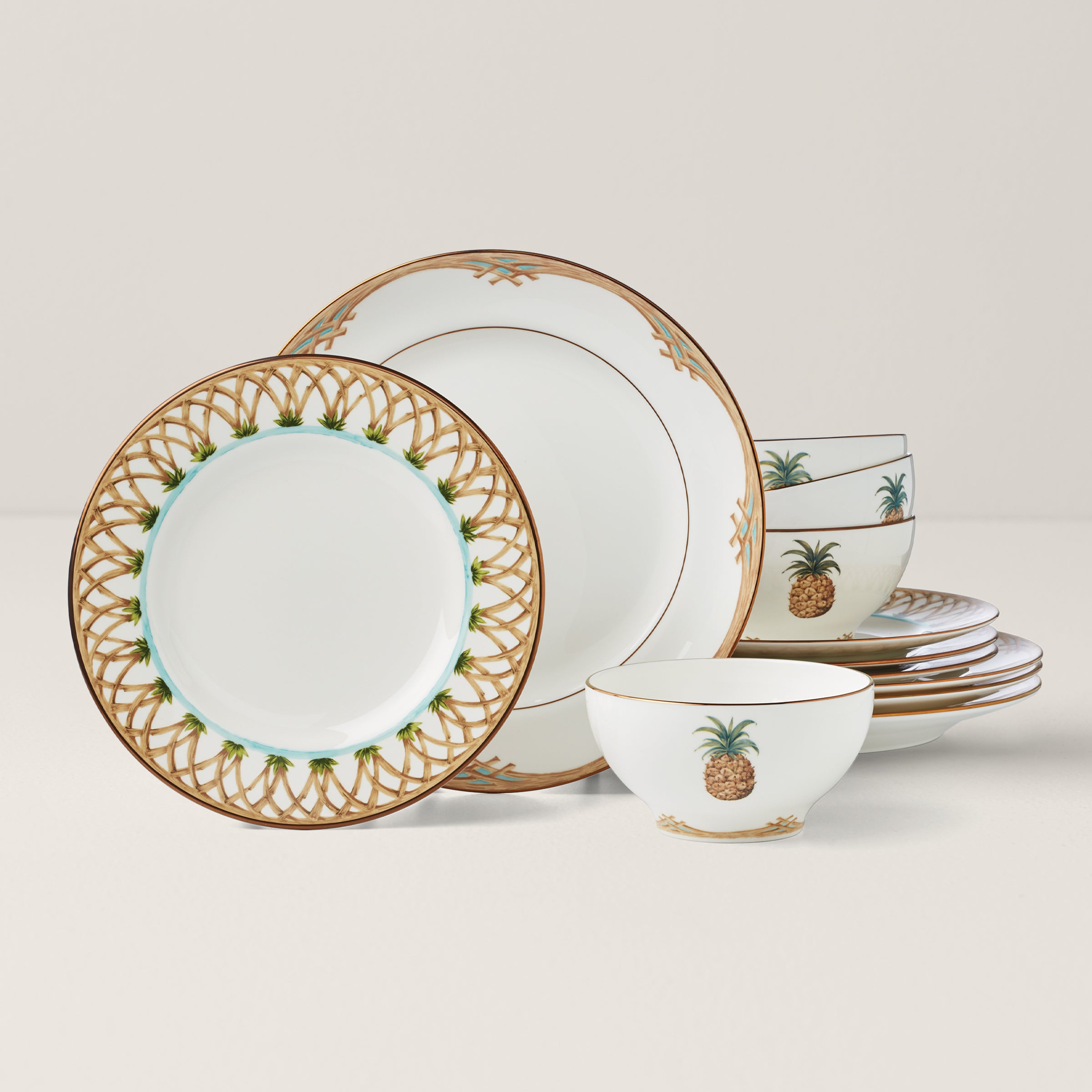 British Colonial Style Bamboo 12-Piece Dinnerware Set - Elegant Tableware for Dining, Entertaining & Home Decor