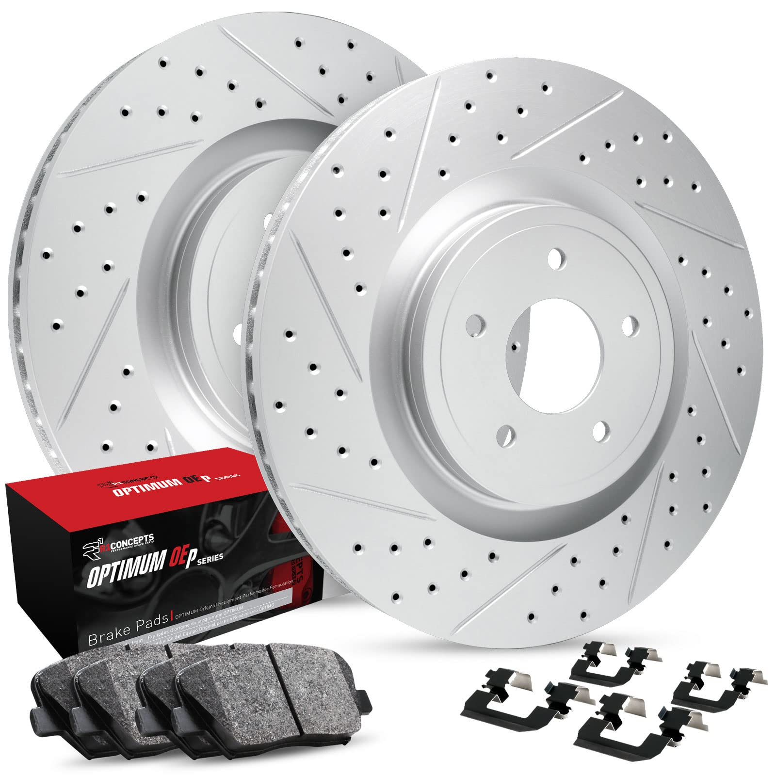 High-Performance Front Carbon Brake Rotors - Drilled & Slotted with OE Pads & Hardware Kit (1PC.54070.44) - Perfect for Racing, Off-Roading & High-Speed Driving